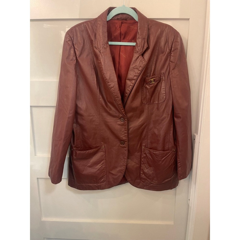 Vintage 1970s Etienne Aigner Leather Blazer Jacket Women’s 18 Oxblood